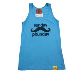 Team Phun Shirt Men XS Blue Sleeveless Mustache Print Breathable Tank Top